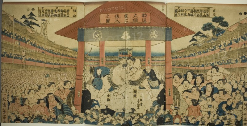 Procession of Wrestlers for a Fundraising Match (Kanjin ozumo dohyo-iri no zu), early 1850s.