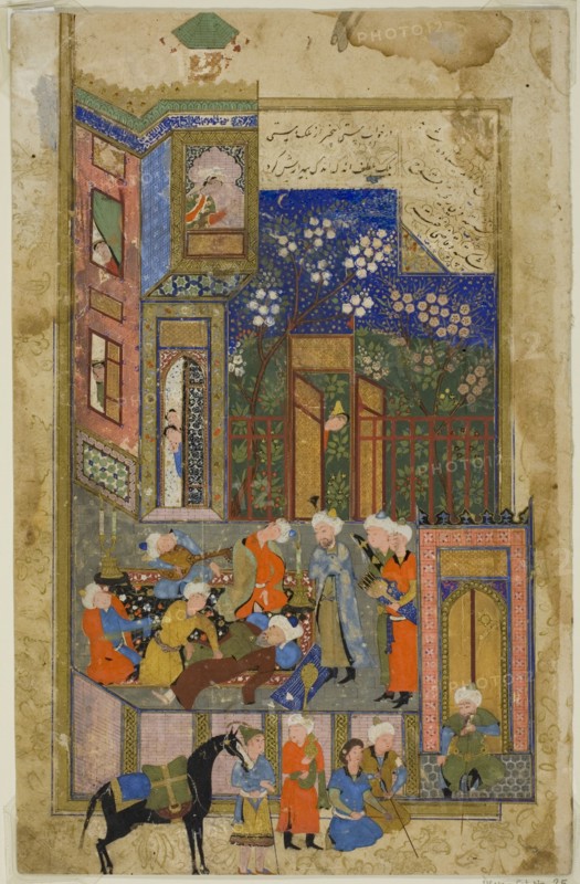 Judge (Qazi) of Hamadan in a Drunken State, a scene from the Gulistan of Sa'di, about 1550.
