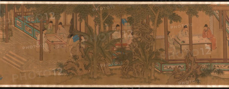 The Four Accomplishments, Qing dynasty (1644-1911), 19th century. The four pursuits deemed appropriate for Chinese gentlemen were music, the board game Go, calligraphy, and painting.