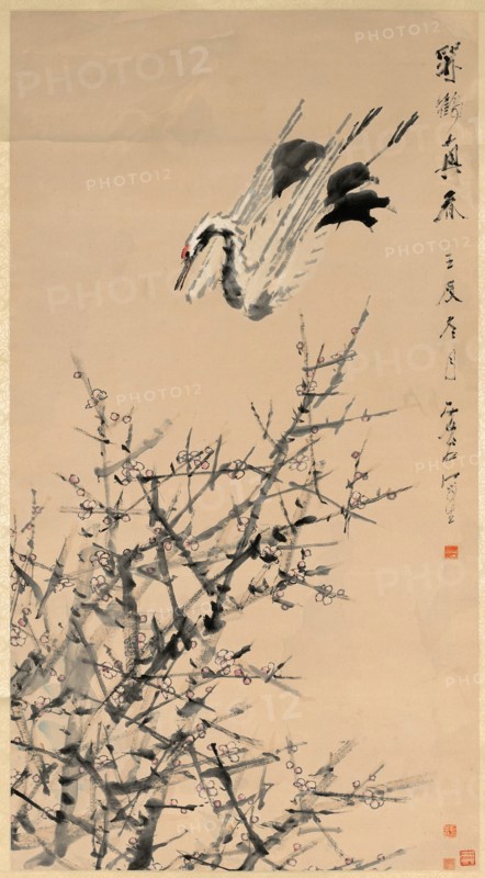 Plum Blossoms, Crane, and Spring, Qing dynasty ( 1644-1912); 1824-1896; c.1892.