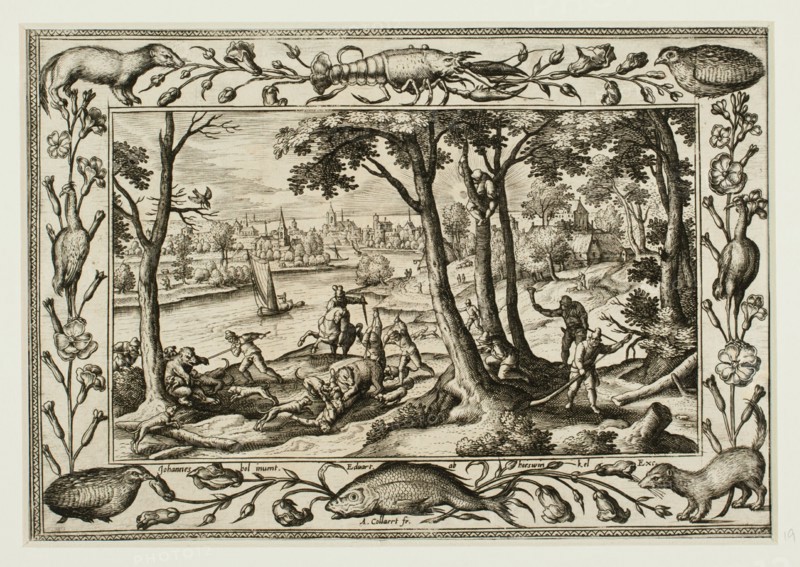 Bear Hunt, from Landscapes with Old and New Testament Scenes and Hunting Scenes, 1584.