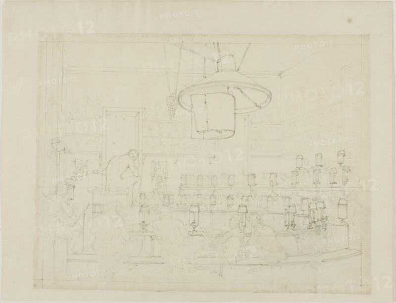 Study for Drawing from Life at the Royal Academy, Somerset House, from Microcosm of London (recto); Study for Drawing from Life at the Royal Academy, Somerset House, from Microcosm of London, c. 1808.