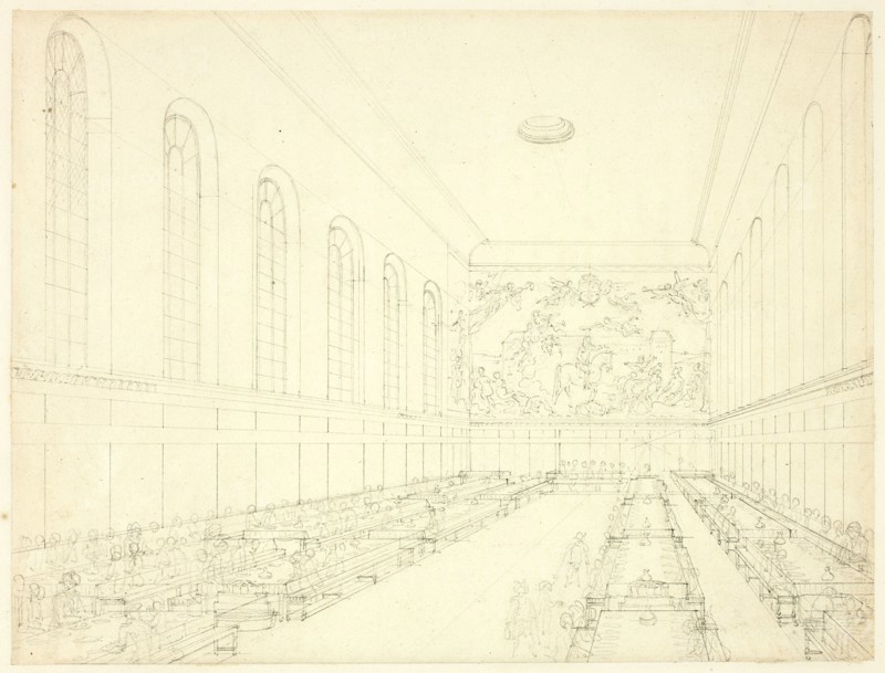 Study for Chelsea Hospital, from Microcosm of London, c. 1810.