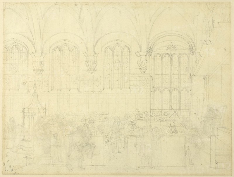 Study for Court Chancery, Lincoln's Inn Hall, from Microcosm of London, c. 1808.