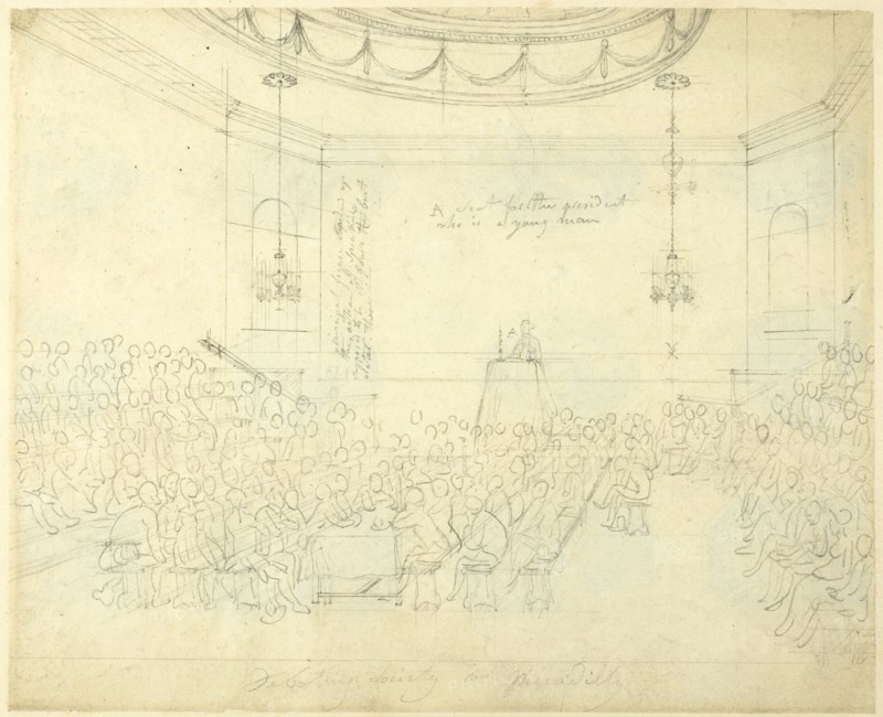 Study for Debating Society in Piccadilly, from Microcosm of London, c. 1808.