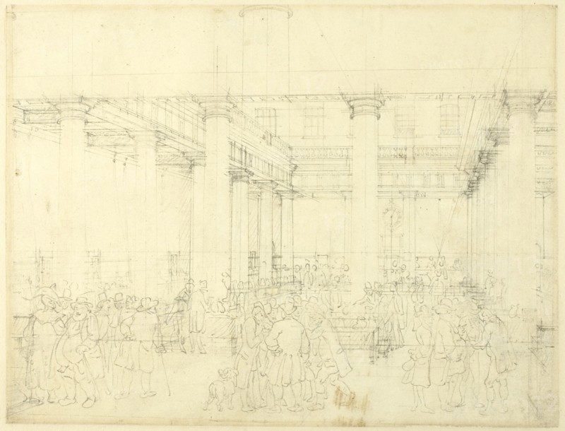 Study for Corn Exchange, Mark Lane, from Microcosm of London, c. 1808.