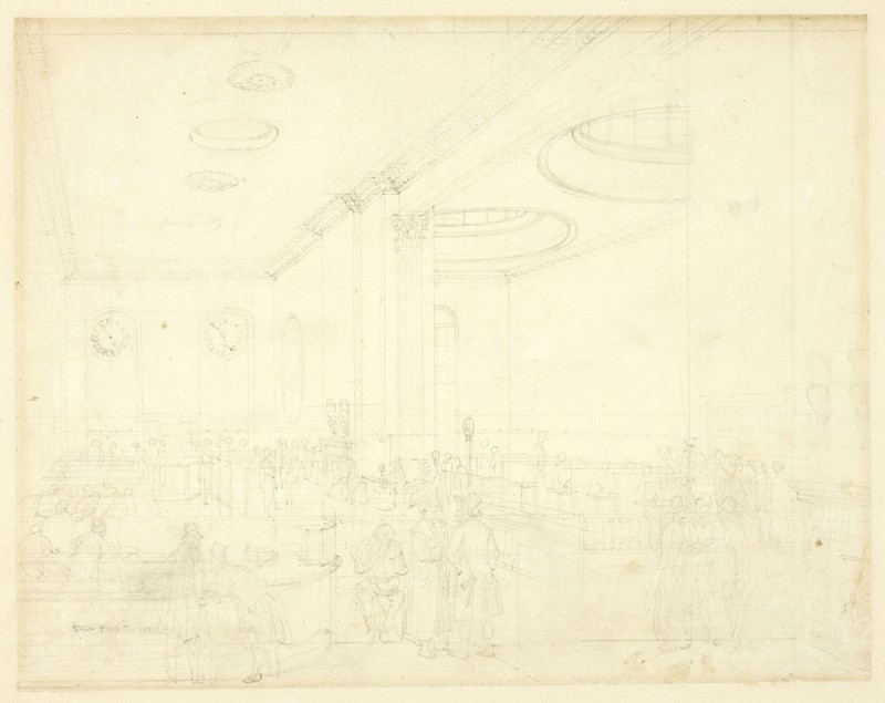 Study for Lloyd's Subscription Room, from Microcosm of London, c. 1809.
