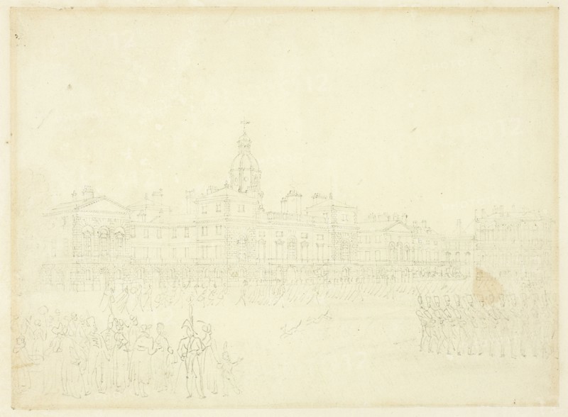 Study for Mounting Guard, St James Park, from Microcosm of London, c. 1809.