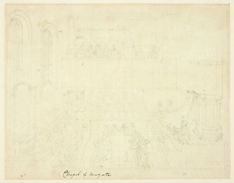 Study for Chapel of Newgate, from Microcosm of London, c. 1809.