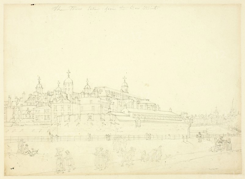Study for The Tower Taken from the New Mint, from Microcosm of London, c. 1809.