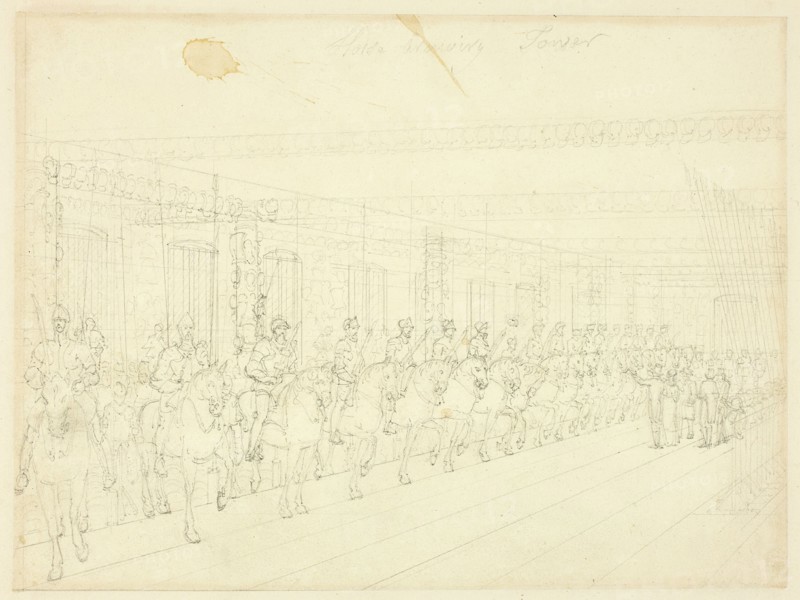 Study for Horse Armory Tower, from Microcosm of London, c. 1809.
