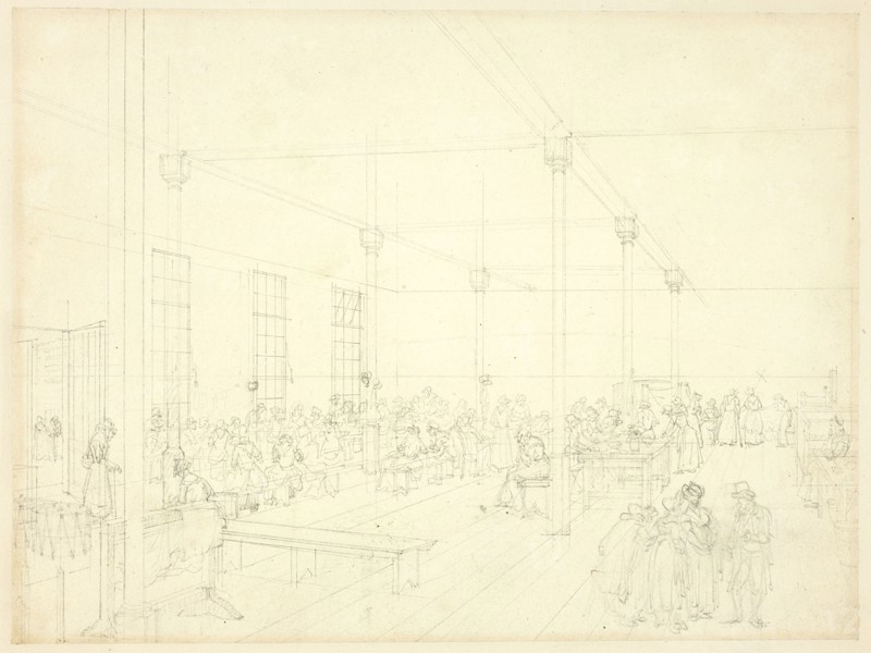 Study for Workhouse, St. James' Parish, from Microcosm of London, c. 1809.