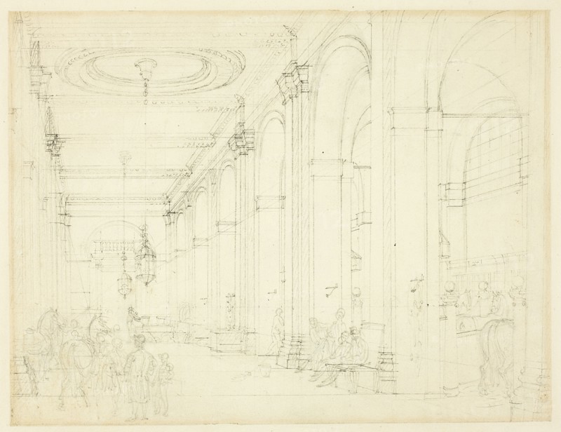 Study for King's Mews, Charing Cross, from Microcosm of London, c. 1808.
