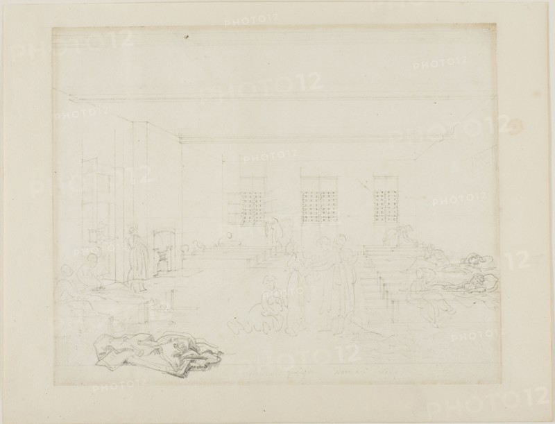 Study for Bridewell Prison, Women's Side, from Microcosm of London, c. 1808.