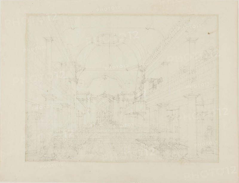 Study for The Roman Catholic Chapel, Lincoln's Inn Fields, from Microcosm of London, c. 1808.