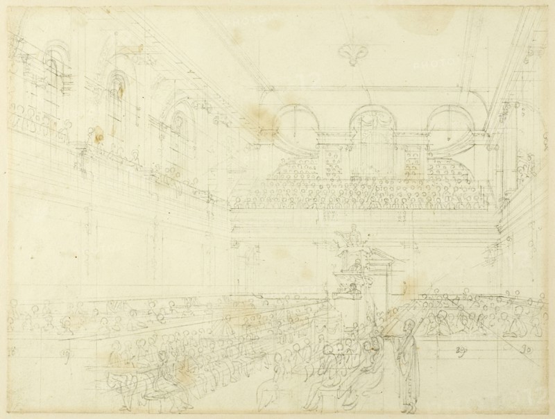 Study for Foundling Hospital, the Chapel, from Microcosm of London, c. 1808.