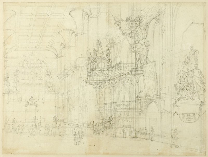 Study for Guild Hall, from Microcosm of London, c. 1808.
