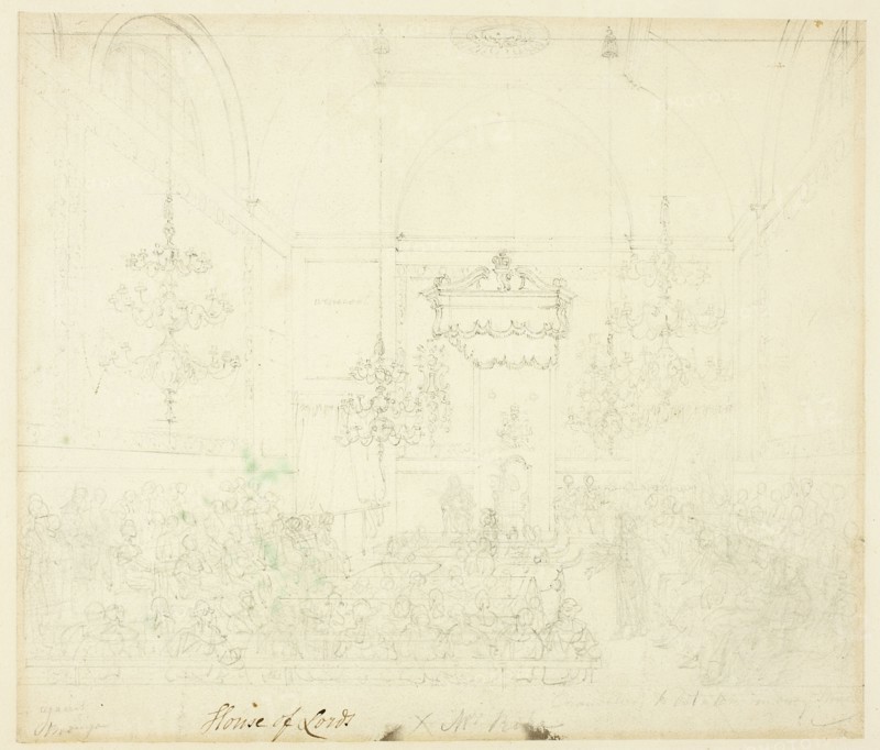 Study for House of Lords, from Microcosm of London, c. 1809.
