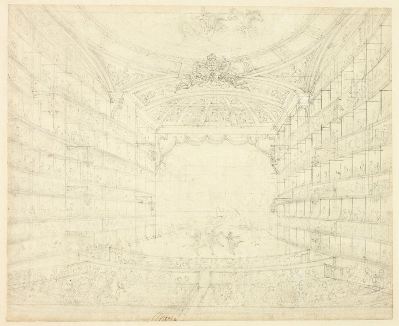 Study for Opera House, from Microcosm of London, c. 1809.