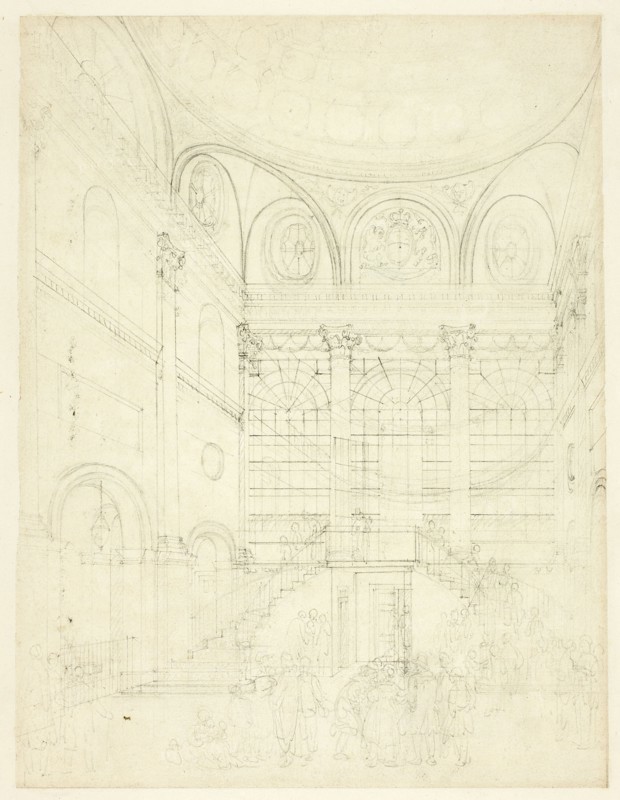 Study for Session House, Clerkenwell, from Microcosm of London, c. 1809.