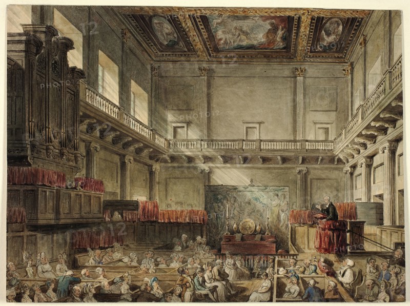 Study for Royal Chapel, Whitehall, in Micocosm of London, 1807-10.