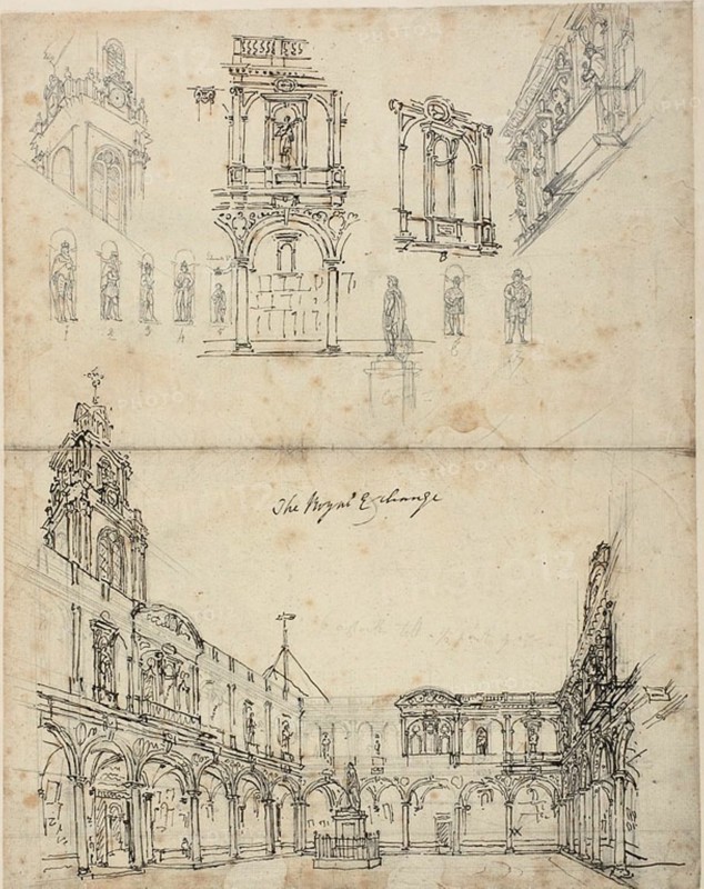 Study for The Royal Exchange, from Microcosm of London, c. 1809.