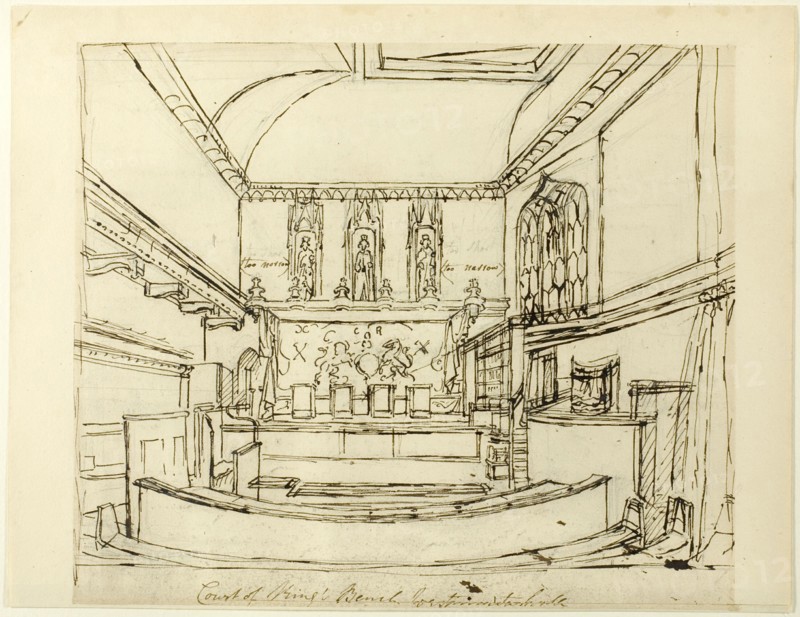 Study for Court of King's Bench, Westminster Hall, from Microcosm of London, c. 1808.