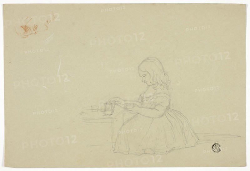 Young Girl Pouring Tea and Profile Sketch (recto), and Sketch of Italian City Street (verso), n.d.