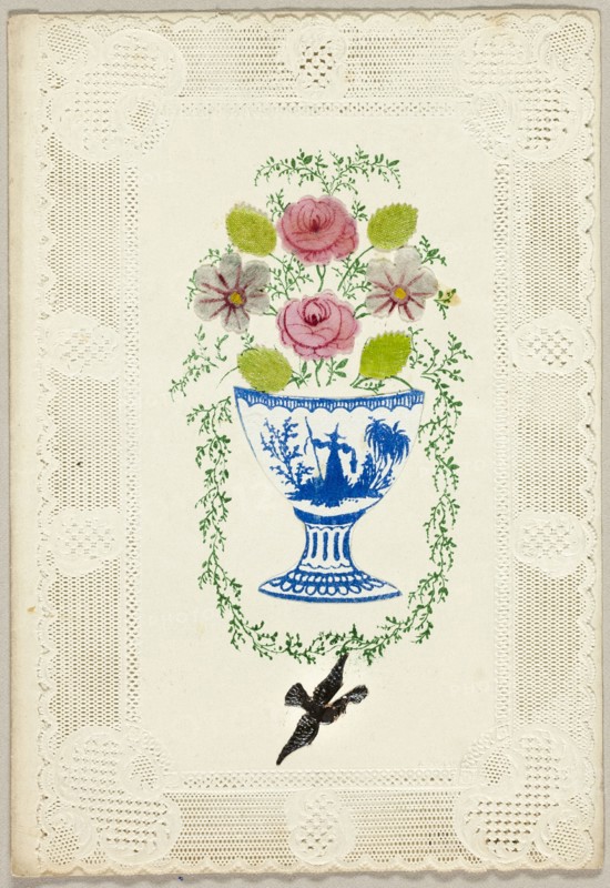Untitled Valentine (Vase of Flowers with Bird), c. 1840.