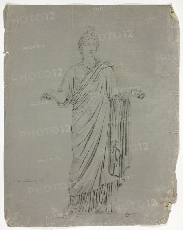 Antique Statue of Standing Goddess with Outstretched Arms, 1774.