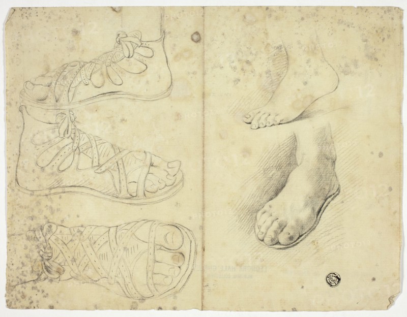 Two Bare Feet and Three Sandalled Feet, n.d.