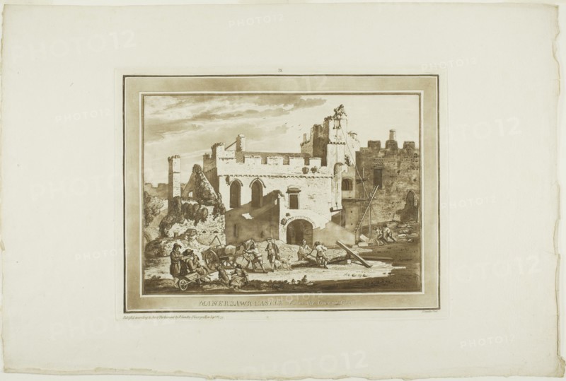 Manerbawr Castle, from Twelve Views in Aquatinta from Drawings taken on the Spot in South Wales, 1775.