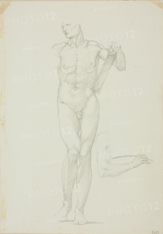 Standing Male with Tablet; separate sketch of right arm, c. 1873-77.