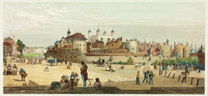 The Tower and Mint from Great Tower Hill, plate two from Original Views of London as It Is, 1842.