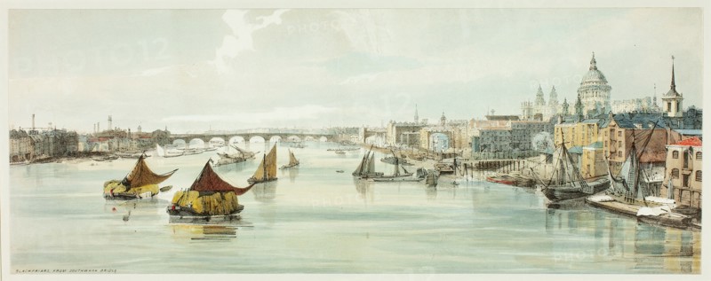 Blackfriars, from Southwark Bridge, plate six from Original Views of London as It Is, 1842.