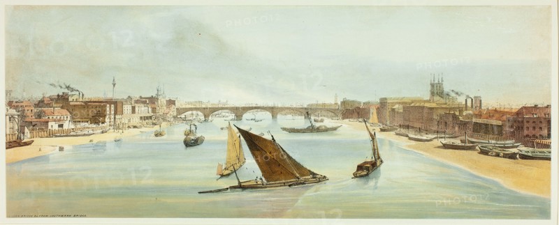 London Bridge, from Southwark Bridge, plate four from Original Views of London as It Is, 1842.