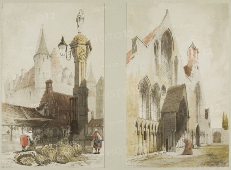 Fish Market, Antwerp and Hospice des Vieillards, Cand, from Picturesque Architecture in Paris, Ghent, Antwerp, Touen, etc., 1839.