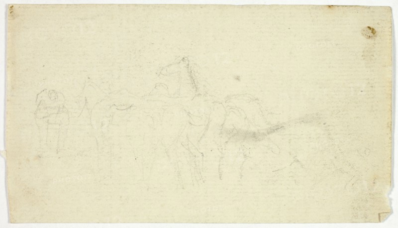 Horses with Groom (recto); Sketches of Peasant with Basket (verso), n.d. (recto); 1789/1843 (verso).