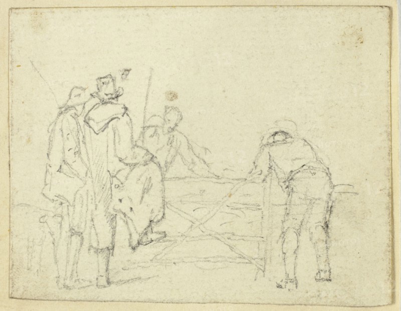 Five Figures at Gate, n.d.