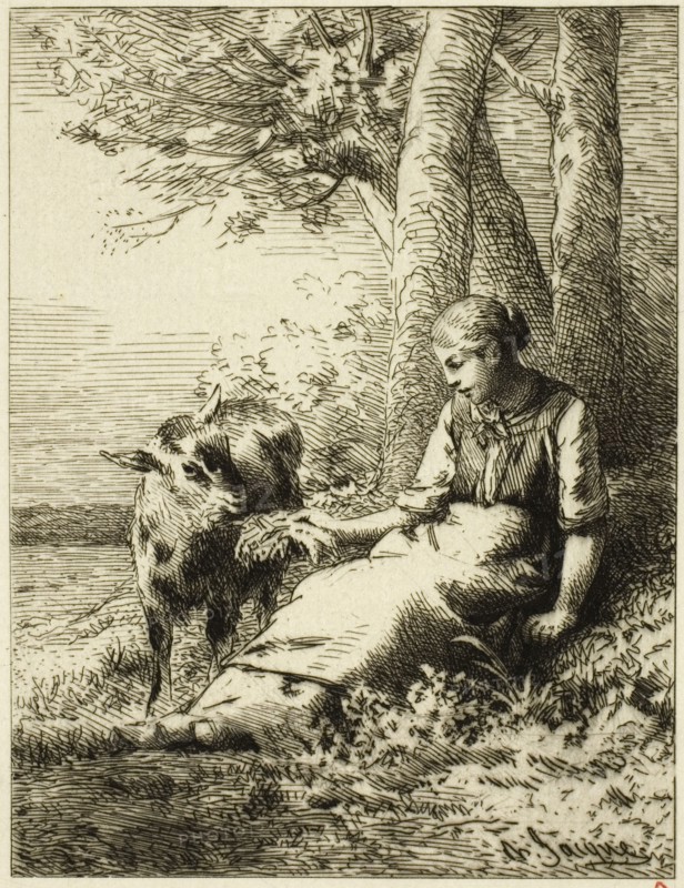 Shepherd with Flock of Sheep at Edge of Wood, n.d.