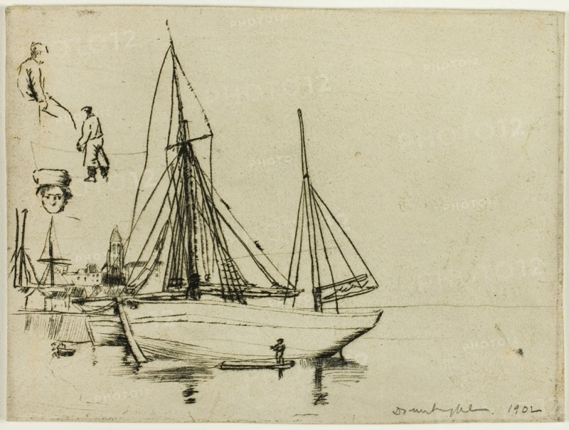 Sketch of Fishing Boats and Sailors, 1902.