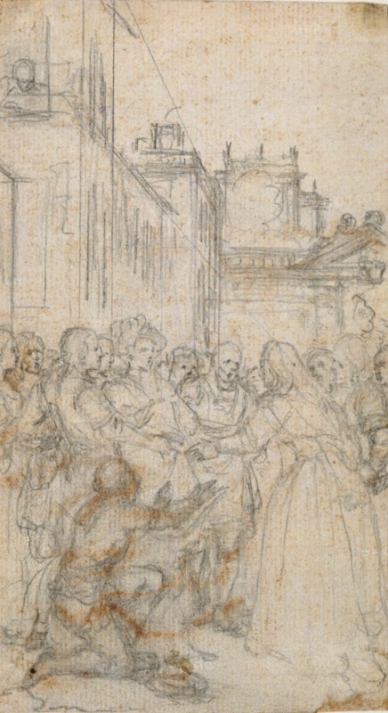 Literary Illustration with Group of Figures Pleading with Man, n.d.