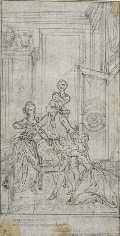 Study for Vignette-Frontispiece in Charles-Simon Favart's "L'Amitié à l'Epreuve", c. 1771.