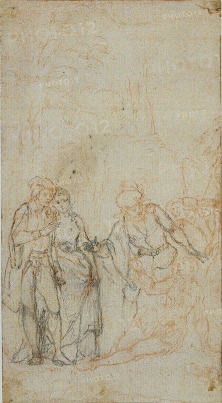 Unidentified Literary Illustration with a Group of Figures Surrounding Reclining Figure in Landscape, n.d.