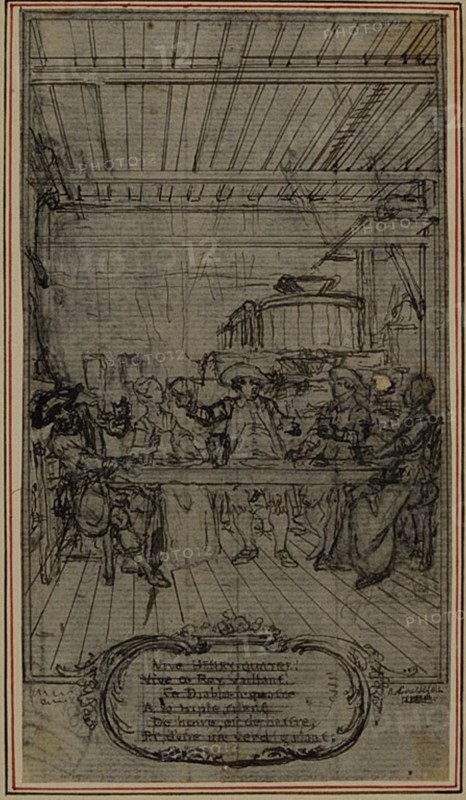 Study for Vignette-Frontispiece of Colle's "La Partie de Chasse de Henri IV", Act III, Vive Henry Quatre!, c. 1766.