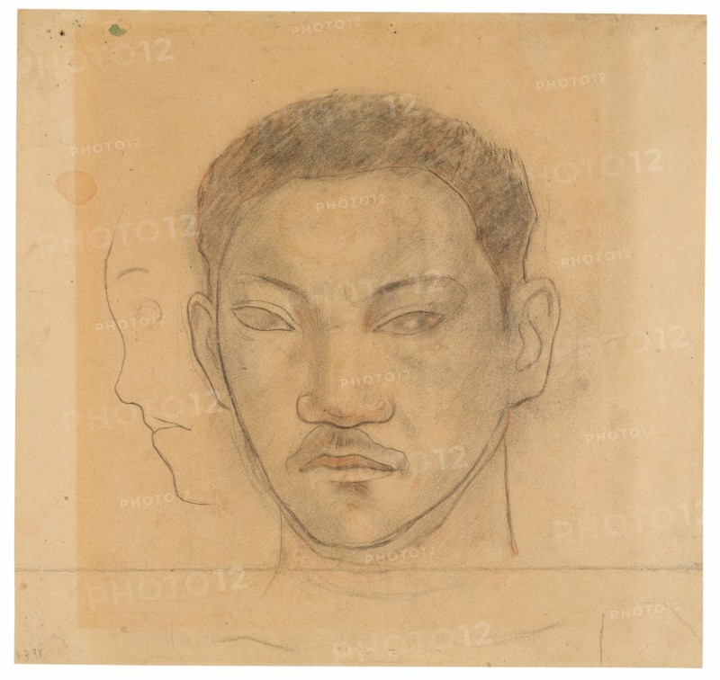 Head of a Tahitian with Profile of Second Head to His Right, 1891/93.