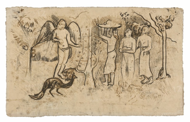 Angel, Peacock, and Three Tahitians, c. 1902.