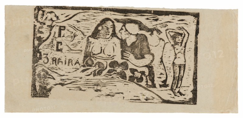 Bust of a Nude Woman and Three-Quarter Figure of a Man with a White Cap in Profile, Third Small Figure at Far Right, headpiece for Le sourire, 1899/1900.