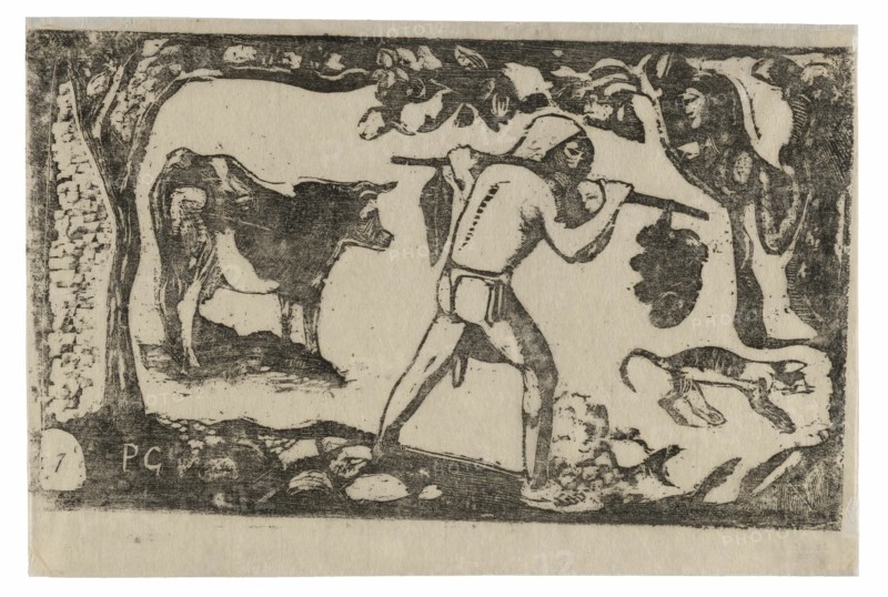 Tahitian Carrying Bananas, from the Suite of Late Wood-Block Prints, 1898/99.