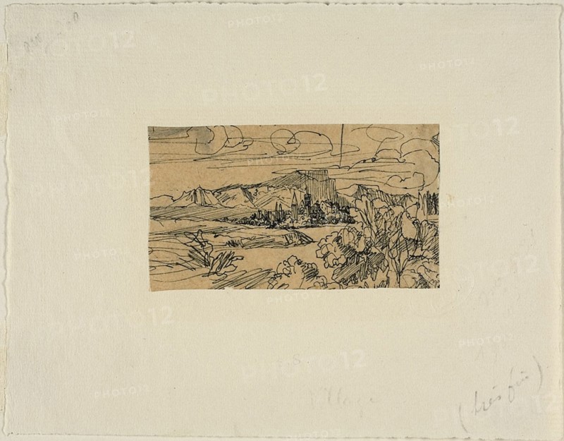 Cathedral and Village on a Lake, n.d.
